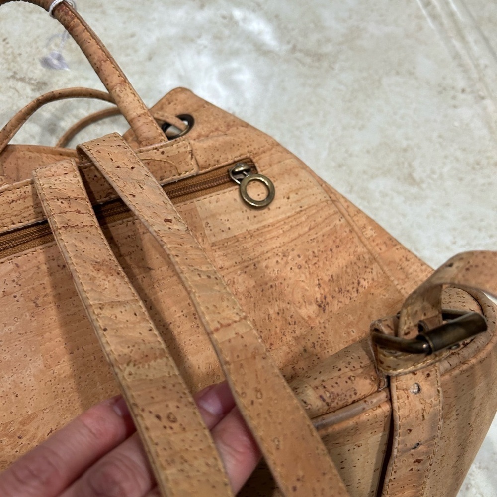 Tan And Brown Geometric Pattern Backpack With Sue… - image 7